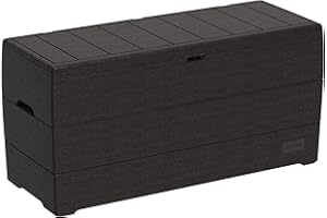 Duramax Cedargrain Durabox 270 Liter/ 71 Gallonen Kissenbox aus Kunststoff, Auflagenboxen aus Kunststoff mit Griffen, Organizer für Gartenmöbel, abschließbarer Deckel, Patio-Box, Dunkelbraun