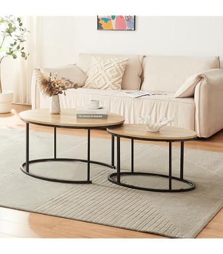 Table Basse Ovale Avec Rangement - Design Effet Chêne, Blanc Et Noir - Dimensions 36 X 90 X 60 Cm