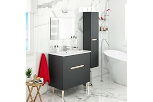 Miroytengo Mueble de Baño con Espejo y Lavabo Lotto Color Gris Antracita y Roble Claro 80x45x80 cm