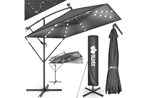 tillvex® Parasol déporté Rectangulaire Ø 330 cm + Housse de Protection & contre le vent | Parasol à manivelle carré avec support | Parasol de jardin Extérieur Anti-UV en aluminium