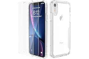 ORETECH Funda Transparente para iPhone XR, con [2X Vidrio Cristal Templado Protector de Pantalla] TPU Silicona Bumper Carcasa Antichoque Anti-Arañazos Antigolpes Caso Case para iPhone XR 6.1"-Clara