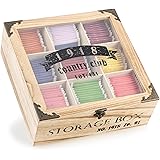 com-four® Scatola rustica per bustine di tè - scatola da tè con 9 scomparti, finestra e chiusura - scatola da tè in stile cou