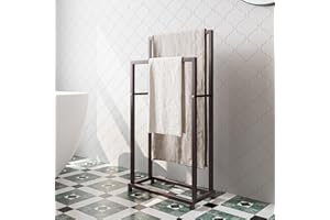 FOUBAM Handtuchhalter, Handtücher Handtuchständer freistehend mit 2 Handtuchstangen, Badezimmer Badetuchhalter Stahl, Bad Handtuchhalter, Bronze