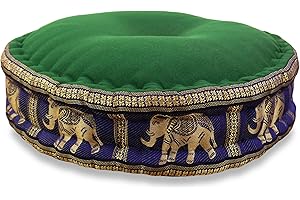 livasia Colourful Zafu Meditation Cushion for Yoga filled with 100% organic Kapok Seat Thai Silk (green blue elephant)