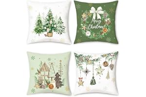 COZZSNUGE Świąteczne poszewki na poduszki Choinka Drewniany Dom Wieniec Farmhouse Zimowe Świąteczne Aksamitne Dekoracyjne Poszewki na Poduszki na Sofę Łóżko Dom Patio 45 x 45 cm Zestaw 4 sztuk