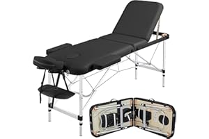 Yaheetech Przenośny stół do masażu, 3-strefowy, z regulacją wysokości, z zagłówkiem i podpórką pod rękę, szerokość 60 cm, czarny