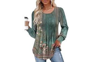 CHICZONE Women's Tops Shirts Round Neck Button up Ladies Tunic Pleated Blouse Loose Fitted