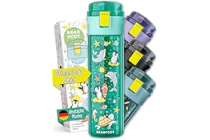 BEARFOOT Szczelna butelka na napoje dla dzieci, 500 ml, lekka butelka na wodę z tritanu, nie zawiera BPA, nadaje się do mycia w zmywarce, dla chłopców, dziewczynek, małych dzieci (mięta oceaniczna,