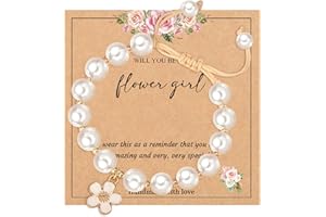 Joalpysm Flower Girl Bracelet, Adjustable Artificial Crystal Pearl Bracelet with Proposal Card, Flower Girl Gifts, Will You be My Flowers Girls, Flowers Proposal, Bracelet for Wedding Party