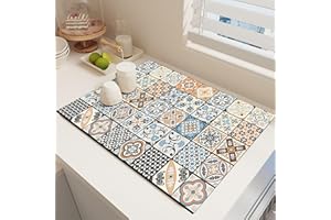 Argumub Raidley Quick Dry Dish Mat, Retro Quick-Drying Water-Draining Mat for Kitchen Bar Countertops Coffee Dish Draining Mat (Style-J, 11.8*15.7 inch)