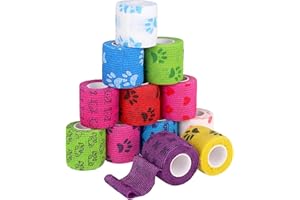 tonyg-p 12 Rollen Selbsthaftende Bandage Kohäsive Bandage Selbstklebender Verband Elastische Fixierbinde Vet Wrap Pet für Finger Handgelenk,Knie,Knöchelverstauchungen und Schwellungen 5cm*4,5m