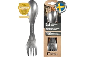 Light My Fire Göffel Edelstahl Spork, langlebiges Campingbesteck Edelstahl 18/8 aus Schweden, 3-in-1 Reisebesteck mit Löffel Gabel Messer, Outdoor Besteck Camping Geschirr - Leicht und Robust