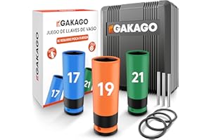 Gakago Juego de llaves de vaso para tornillos de rueda 17mm 19mm 21mm con protección de llanta de plástico - inserto de llave de vaso de 1/2 pulgada para llaves dinamométricas y de impacto