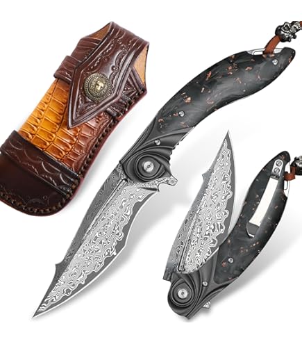 Damast Messer, Sehr Schönes Hand Geschmiedetes Damast Jagd Messer 6086