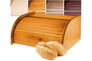 KADAX Portapane in Legno, Contenitore per Pane con Coperchio Scorrevole e Grande Capacità, Porta Pane con Coperchio a Serranda per Cucina (Miele)