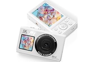 LONGYI Digitalkamera 5K 80MP Fotokamera, Fotoapparat mit WiFi, 2,4" LCD & 1,5" Selfie Display, 18X Zoom, 32GB TF Karte, Vlogging kompaktkamera tragbare Kamera für Jugendliche, Anfänger & Erwachsene Weiß