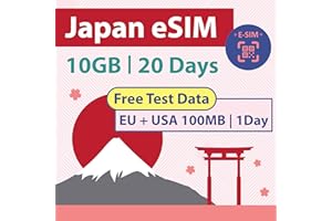 SIM2ROAM Japan Data ONLY eSIM Card 20 Days | 10GB of 5G LTE Internet Data | FREE Test Data 100MB/1Day in Europe | Travel eSIM Card | Dual Local Japan Carriers, Softbank & KDDI |短期帰国・短期来日最適・安心日本語サポート