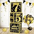 Eiurteao 3pcs 75th Birthday Decorations Boxes for Men Women, Black Gold Happy 75 Birthday Balloons Boxes Party Supplies, 75 Year Old Bday Theme Cardboard Box