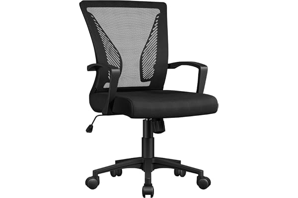 Yaheetech Chaise Bureau avec Siège Dossier en Maille Respirante Hauteur Réglable Fauteuil d'Ordinateur Inclinable à roulettes Pivotantes Charge 136kg Noir