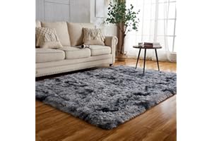 Achiiso Grey Fluffy Rug Bedroom Rug Small Faux Fur Rug Shaggy Rug Long Plush Carpets Comfortable Bedside Rug for Boy Girls Kids Children Room(Dark Grey,80 * 120CM)