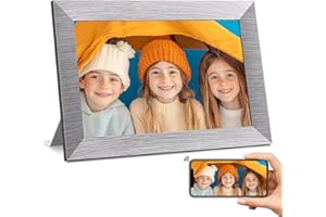 BWJBSW Cornice Digitale 10 Pollici, WiFi Cornice Foto Digitale con 32GB Memoria, HD IPS Touchscreen, La Cornice Elettronica Condivide Foto/Video via App, Supporta Sveglia, Auto-Rotazione, 64GB SD Card