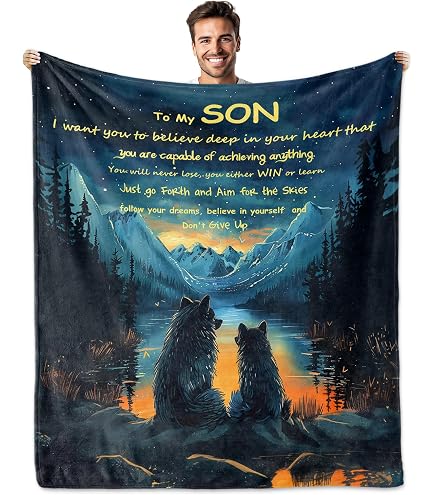 Buryeah 2-Pack Parent Gift Blankets - 60x50 Inch Flannel Mom & Dad Blankets From Daughter/Son
