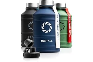 REFYLL X butelka na napoje "Hero" ze stali nierdzewnej, pojemność 1,3 – 2,2 l, butelka do uprawiania sportu, wytrzymała, nie zawiera BPA | + sportowa pokrywka (granatowa)