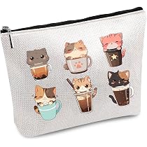 CREATCABIN Kosmetiktasche Aus Segeltuch Mit Katzenmotiv – Waschbar, 25x18cm, Ideal Für Reise & Alltag