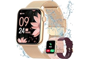 NAIXUES 2024 Reloj Inteligente Mujer con Llamada, 1.85” Smartwatch Mujer con 3 Correas 120+Modos Deportes 24H Pulsómetro SpO2, Monitor Sueño Seguimiento del Ciclo Podómetro para Android iOS Oro Regalo