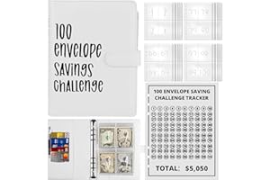 Konesky 100 Umschläge Geld Spar-Challenge, 100 Umschläge Challenge-Ordner, A5-Geldspar Ordner mit Geldumschlägen, Sparen Sie 5.050 € Budgetplaner, Homeschool-Geldsparbuch (Weiß)