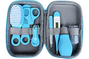 Baby Grooming Kit, 8st Baby Healthcare and Grooming Kit, Safe Baby Nail Kit Hair Thermometer Set Newborn Nursery Essential With Storage Case