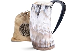 Norse Tradesman Tazza in corno per bere originale LG Viking - Boccale in corno di birra autentico al 100% con base in palissandro e sacco regalo in iuta | L'originale, lucidato, ca.500 mls,