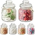 Praknu Glass Candy Boxes 700 ml – 6 Vintage Airtight Candy Boxes with Lids and Labels – for Sweets & Biscuits