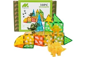 Leftfield Toys Magnetics | Dino Set | 30 Piece Magnetic Tile Building Set – Dinosaur-Themed Construction Toy for Toddlers & Children Ages 3+ Years