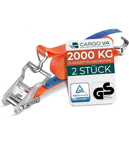 Lot De 2 Sangles à Cliquet 5000 Kg Robustes - Certifiées TÜV/GS DIN, 4m Largeur 50mm, Sangles D'Arrimage Pro Pour Transport Lourd