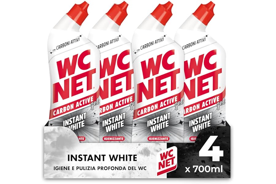 Wc Net – Carbon Active Instant White Toilet Liquid Cleaner with Activated Carbon, Limescale Prevention and Toilet Sanitiser 700ml x 4 Packs
