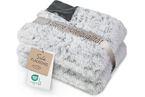 ‎ZOLLNER ZOLLNER Kuscheldecke extra flauschig in 150x200 cm - kuschelige und warme Couchdecke - waschbar bis 30°C – weißes Fellimitat auf grauem Fleece - Hotelwäschequalität - Oeko Tex® Zertifiziert