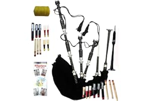 AJW Bagpipes Starter Kit with Tutor Book, Practice Chanter, Black