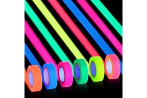 LUCKNIGHT 6 neonowych taśm fluorescencyjnych, 15 mm x 5 m fluorescencyjna taśma, fosforyzująca taśma, świecąca taśma samoprzylepna, błyszcząca w ciemności
