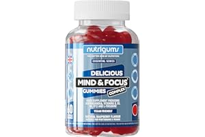 Mind & Focus Ashwagandha Gummy | Ashwagandha, L-Theanine, Vitamins D, B5, B6 & B12 | Raspberry Flavour | 60 Vegan Gummies | Cognitive Health, Nervous System and Mental Performance by NUTRIGUMS®