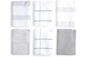 BOSKIMO Strofinacci Cucina Premium Cotone – Set 6 Panni Cucina in Microfibra e Spugna, Canovacci Assorbenti in Cotone, Panni Pulizia Bianco e Grigio
