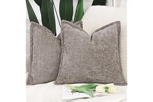 Madizz 2 Pezzi Copri Cuscino in Velluto Chenille con Bordo Copricuscini Morbido Decorativo Fodere per Cuscino Lusso Stile Arredi per Casa Divano Letto Taupe 50x50 cm