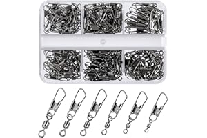 ‎VEPEPE VEPEPE 120 Stück Angelwirbel und Kugellagerwirbel für Wirbel Angeln Barrel, Angelzubehör Set aus Edelstahl Plus Kupfer，Snap, Den Angler geeignete Basis Schnurverbinder 6 Größe 6# 7# 8# 10# 12# 14#