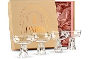 GLASSIQUE CADEAU Copas de Vidrio de Borosilicato Paris | Juego de 4 | 230 ml | Cristalería Cupé para Champán, Margarita, Espresso Martini, Manhattan, Cosmo, Daiquiri | Coctelería Elegante Moderna para Cocteles de Bar