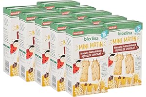 Blédina Mini Matin, Biscuits Multicéréales pour bébé, Dès 15 Mois, Pépites de Chocolat, 168g (Lot de 10)