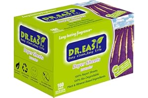 DR. EASY Dr.Easy Dryer Sheets Lavender Plant Based all ingredients for Sensitive Skin 160 Ct 100% Rayon Fabric Softener sheet for laundry No Dyes Reduce Static & Wrinkles Soften Clothes Help Repel Pet Hair