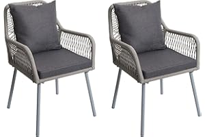 Mendler 2er-Set Gartenstuhl HWC-O12, Outdoor Sitz-/Rückenpolster Aluminium Seilgeflecht Rope - grau, Bezug dunkelgrau