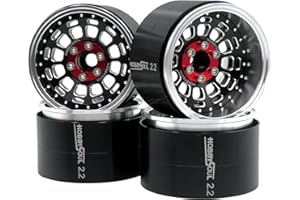 hobbysoul Beadlock Lot de 4 roues Beadlock à décalage réglable 2,2 - Largeur des jantes : 40 mm - Argent et noir - Couleur pour RC 1/10 Crawler Gen8 Everest Gen 7 Pro / SCX10 Capra / TRX4 AMG 6 x 6