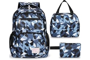 Sarsumir Mochila Escolar Infantil para Niña Niño, 3 Piezas Mochilas Escolares Adolescentes Set, Backpack Mochila Colegio Impermeable con Bolsa de Almuerzo y Estuche para Lápices, Negro