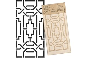 NL NAKLEO ART & WALL DECOR NAKLEO Border Reusable Plastic Wall Stencil - 21x45cm / 8” x 17” - Chinese Railing Geometric 3 - Pattern Painting Stripe DIY Art Craft Template - Fabric Furniture Wood